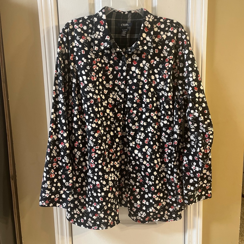 Chaps navy  Floral Button-Up Shirt long sleeve 1x